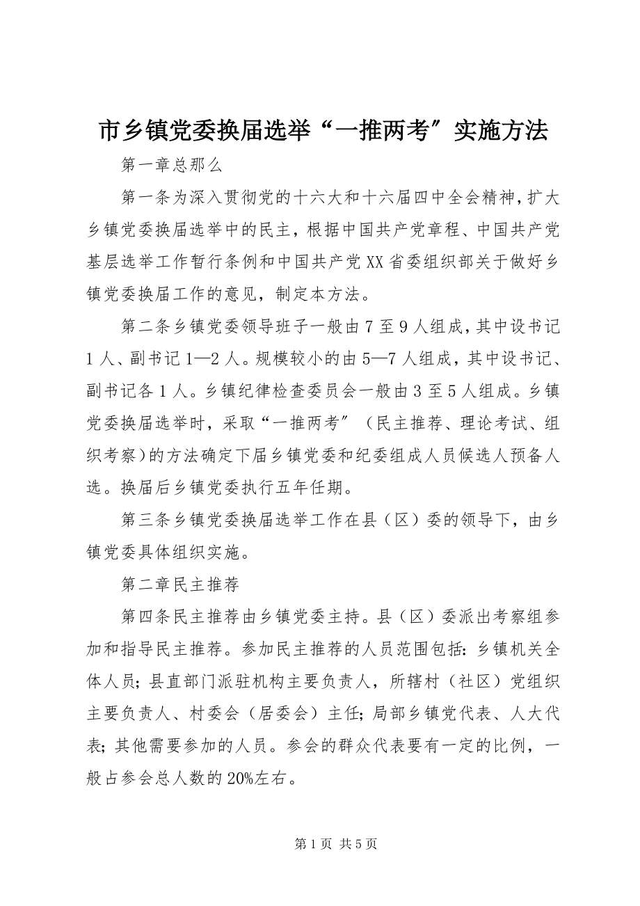 2023年市乡镇党委换届选举“一推两考”实施办法.docx_第1页