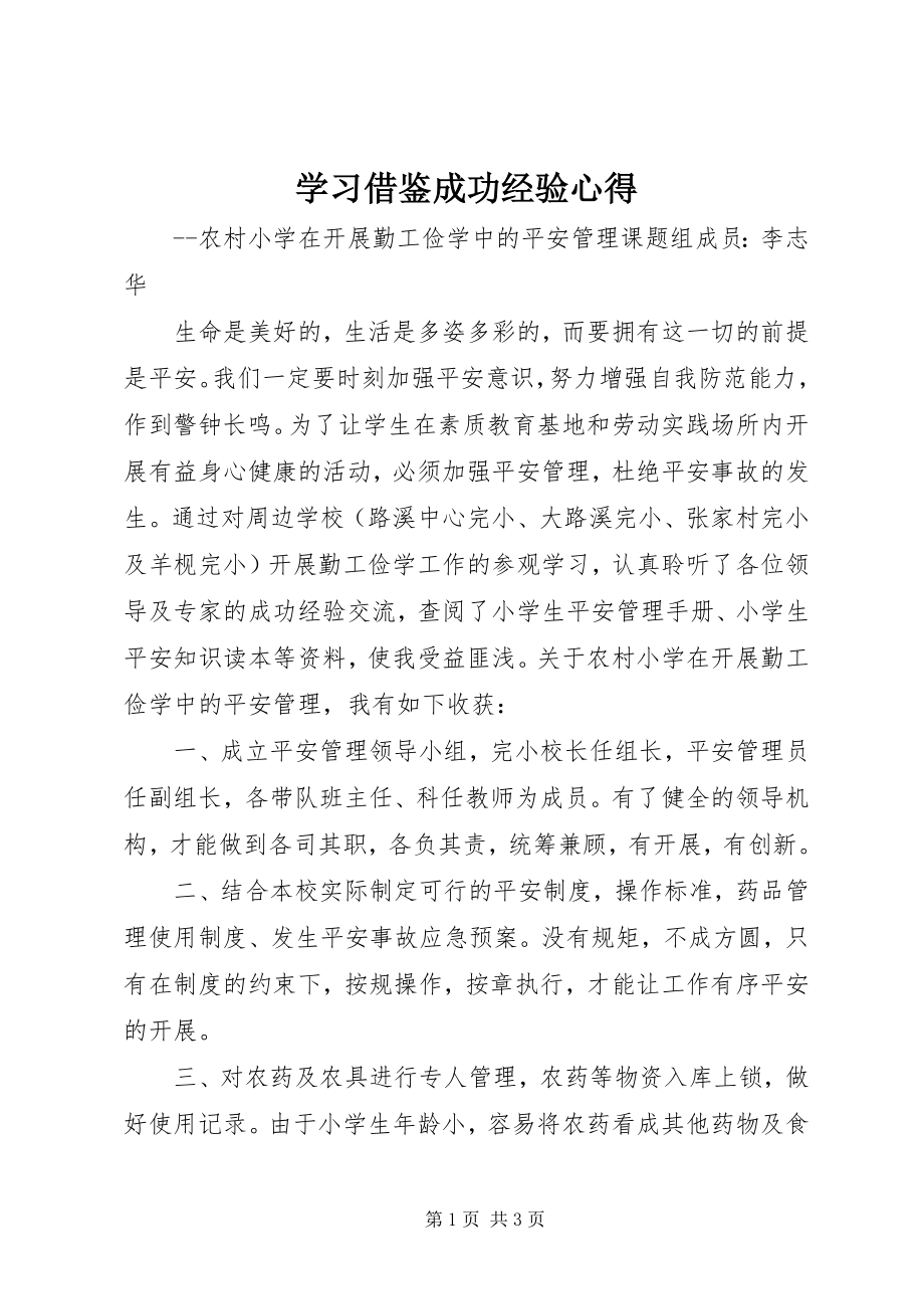 2023年学习借鉴成功经验心得.docx_第1页