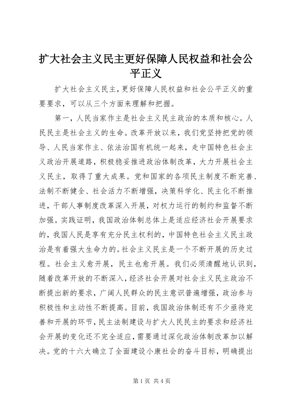 2023年扩大社会主义民主更好保障人民权益和社会公平正义.docx_第1页