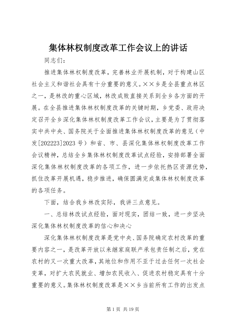 2023年集体林权制度改革工作会议上的致辞.docx_第1页