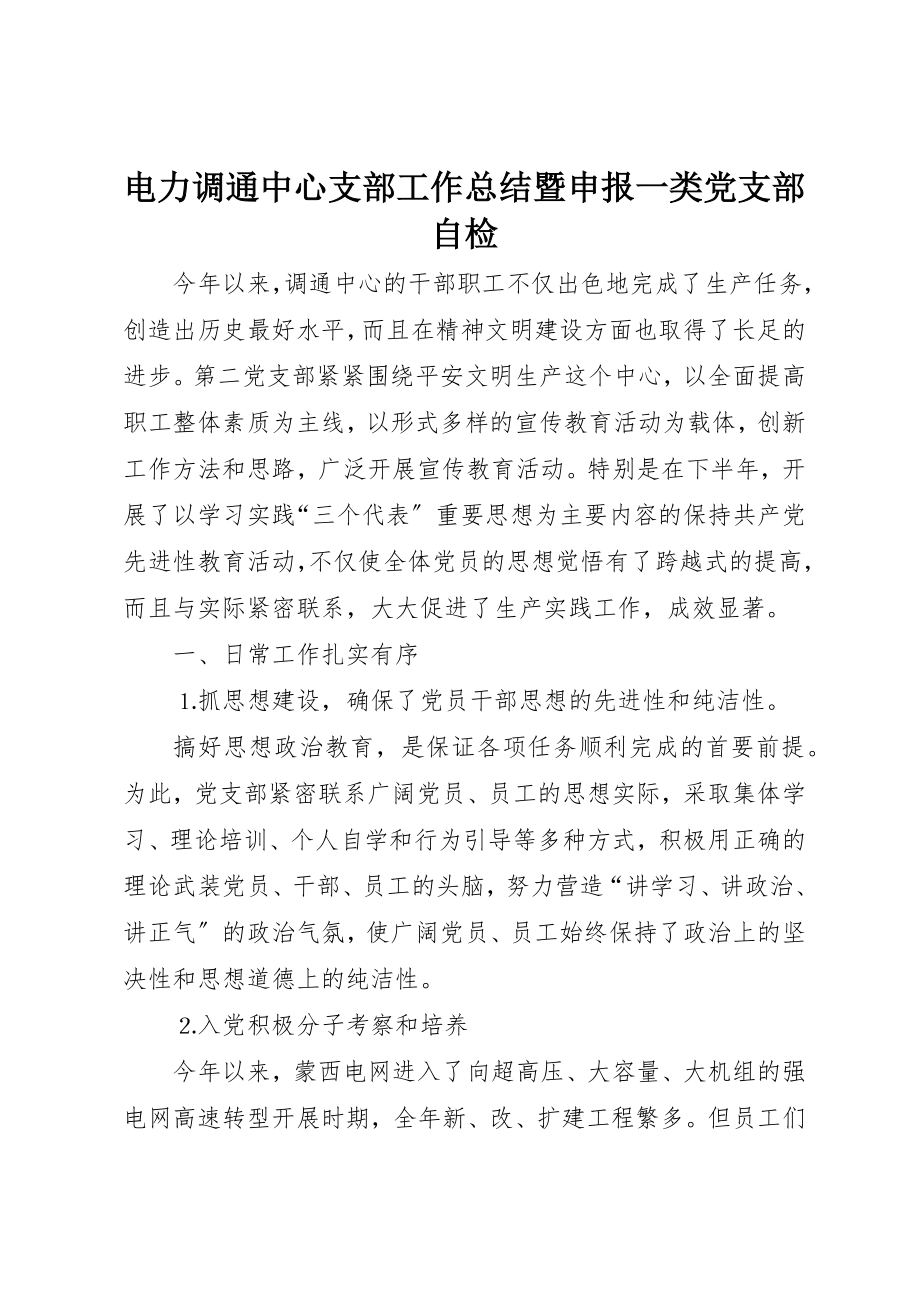 2023年电力调通中心支部工作总结暨申报一类党支部自检新编.docx_第1页