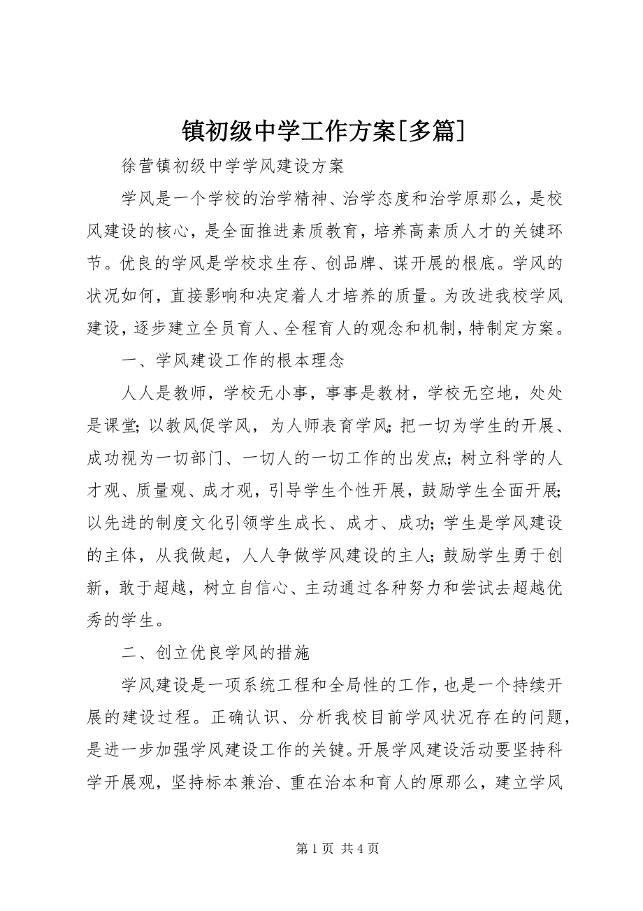 2023年镇初级中学工作计划多篇.docx_第1页