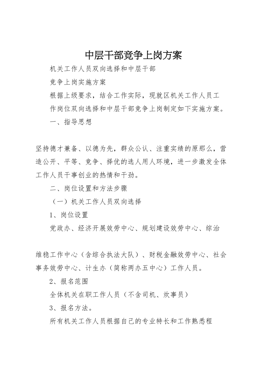 2023年中层干部竞争上岗方案 2.doc_第1页