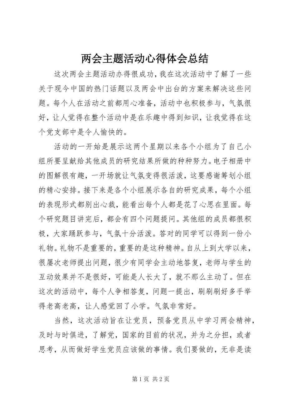 2023年两会主题活动心得体会总结.docx_第1页