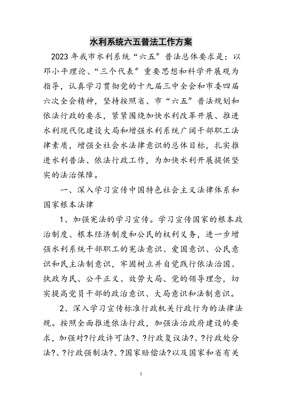 2023年水利系统六五普法工作计划范文.doc_第1页