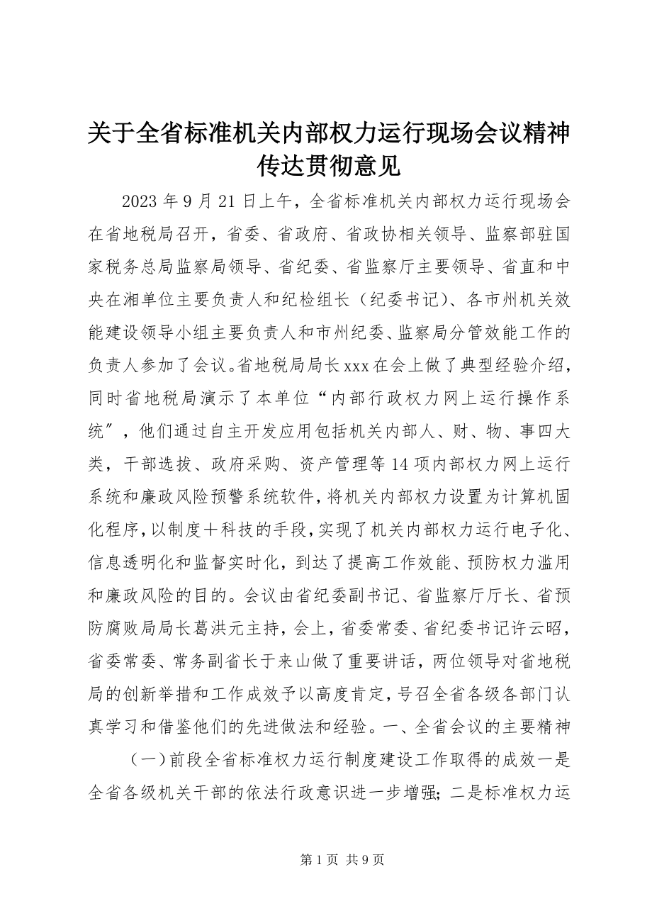 2023年全省规范机关内部权力运行现场会议精神传达贯彻意见.docx_第1页