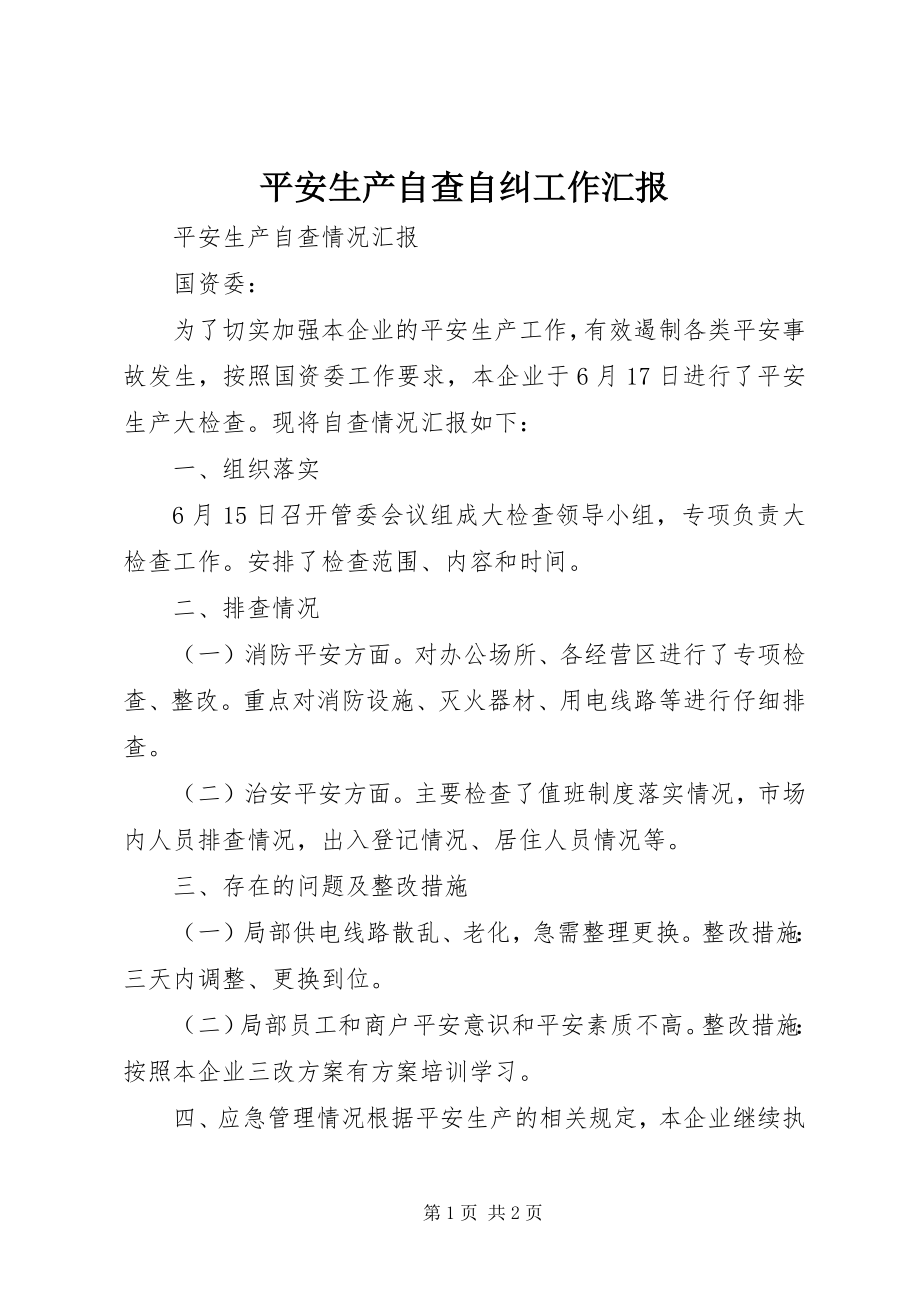 2023年安全生产自查自纠工作汇报新编.docx_第1页