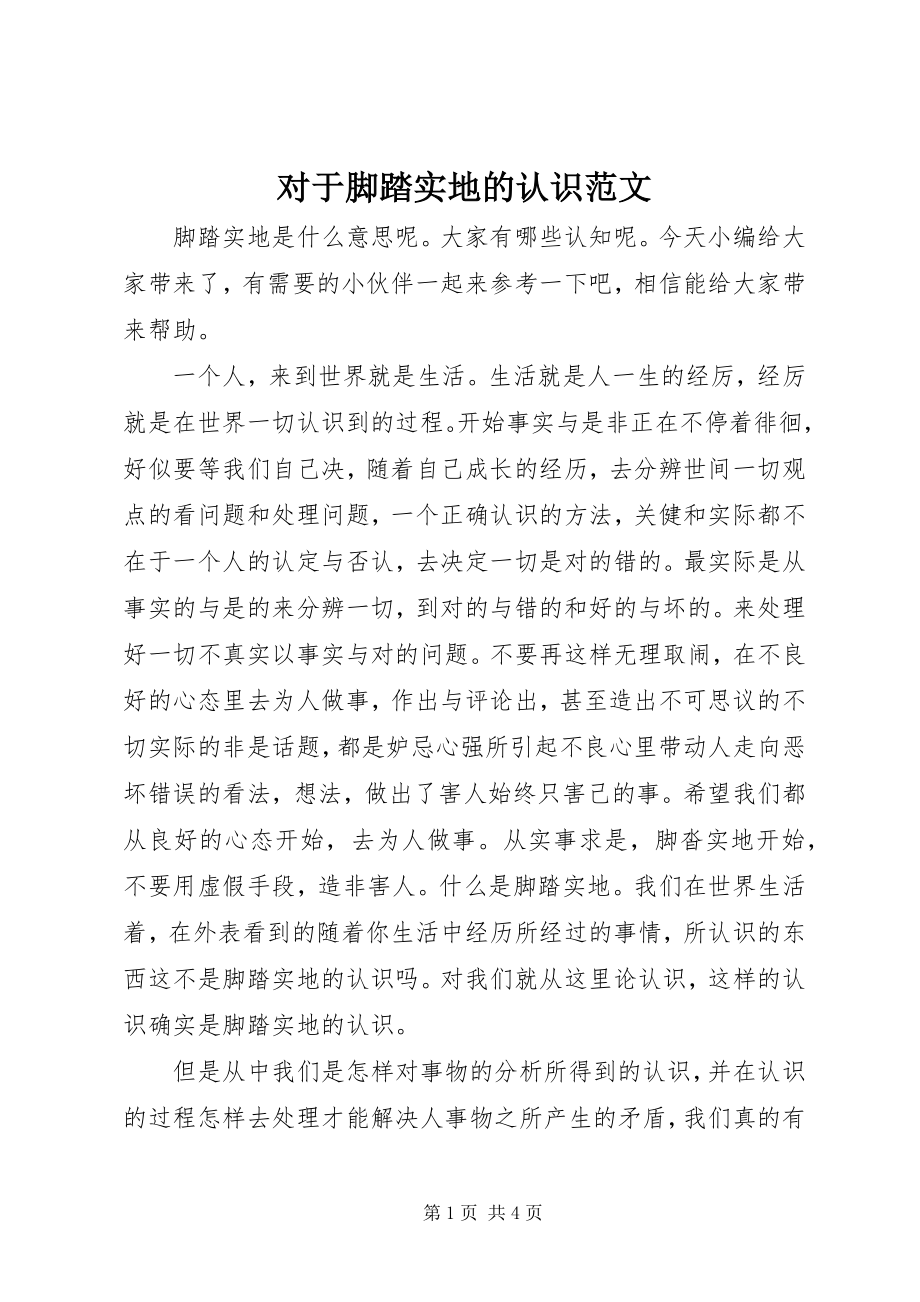 2023年对于脚踏实地的认识精选.docx_第1页