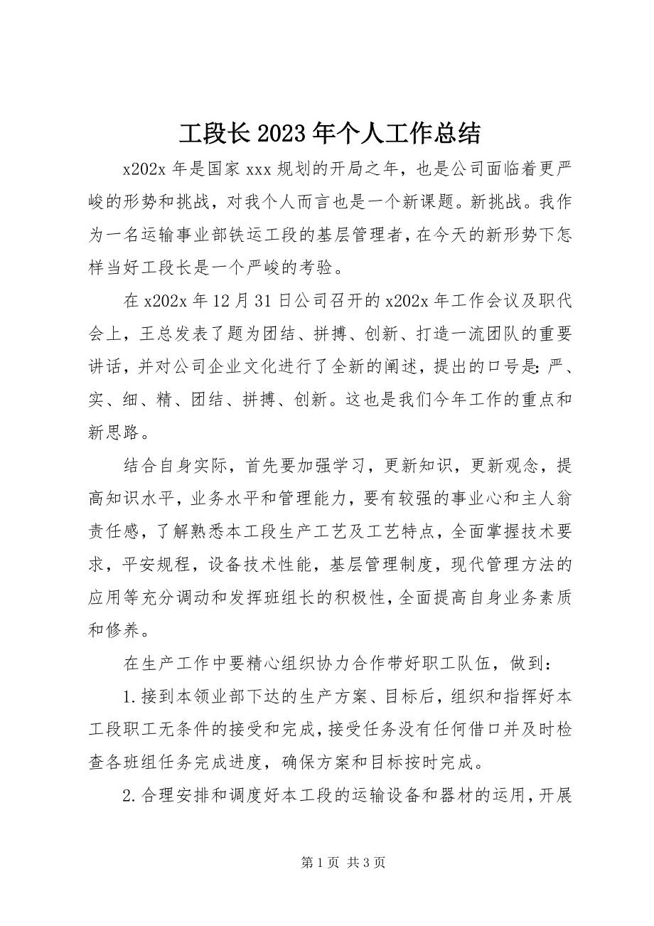 2023年工段长某年个人工作总结.docx_第1页