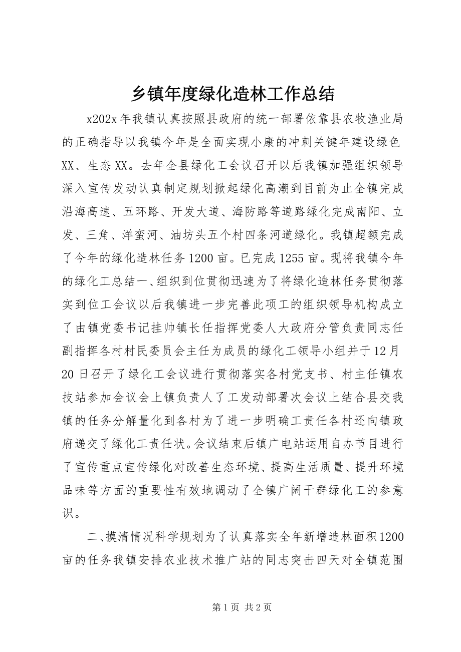 2023年乡镇年度绿化造林工作总结.docx_第1页