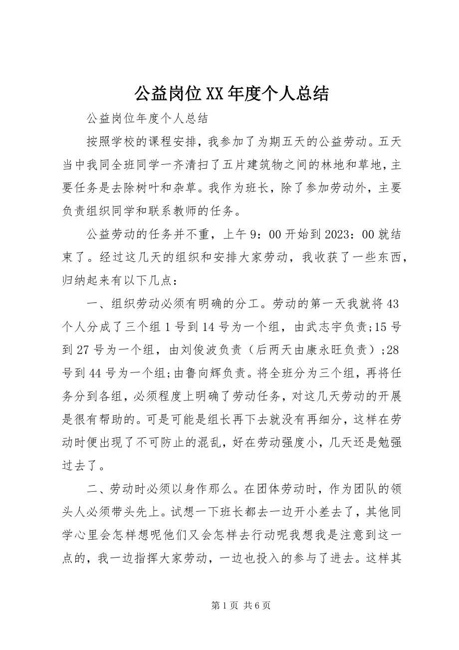 2023年公益岗位某年度个人总结.docx_第1页