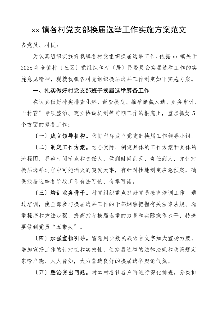 2023年乡镇各村党支部换届选举工作实施方案.doc_第1页