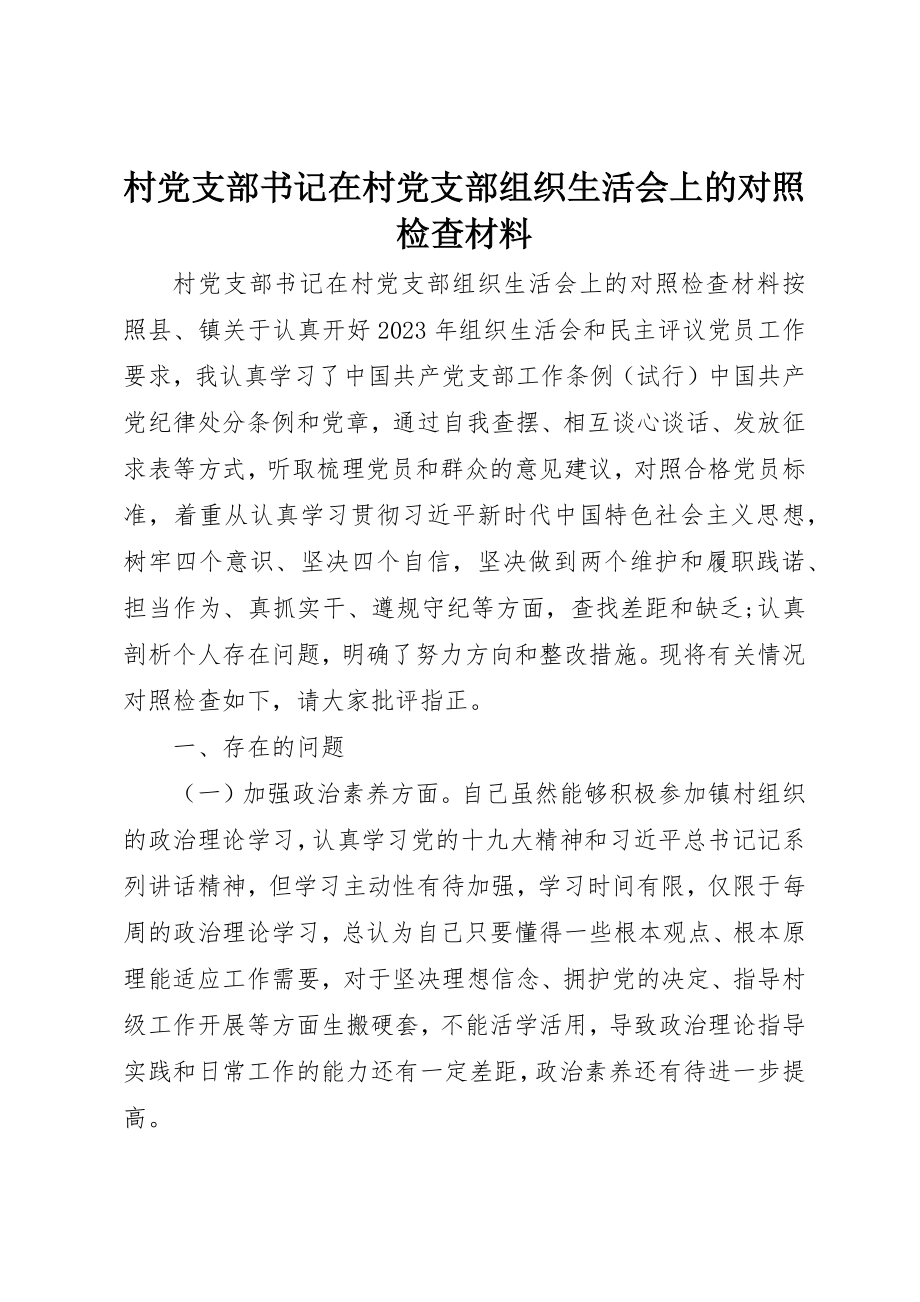 2023年村党支部书记在村党支部组织生活会上的对照检查材料新编.docx_第1页