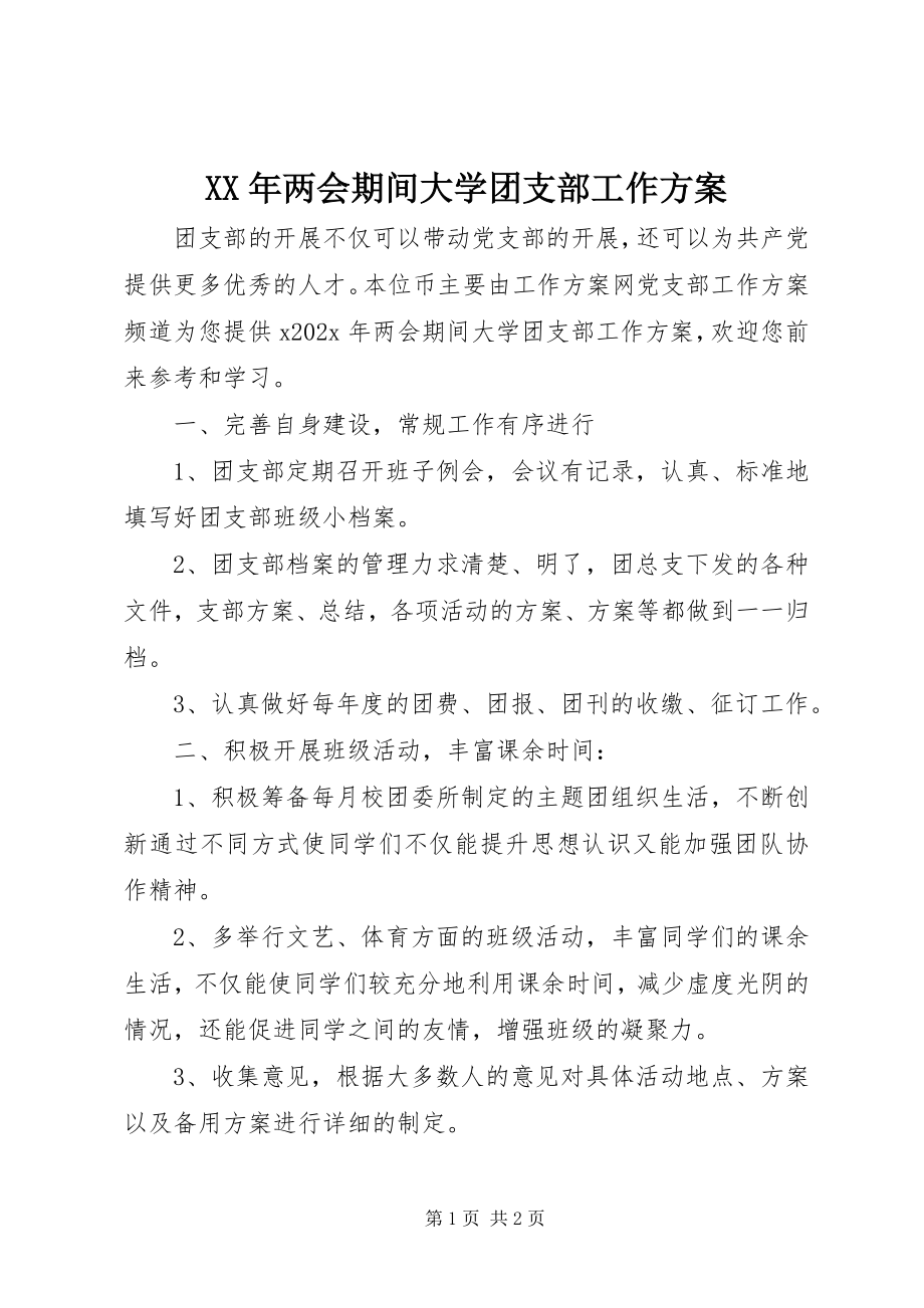 2023年两会期间大学团支部工作计划.docx_第1页