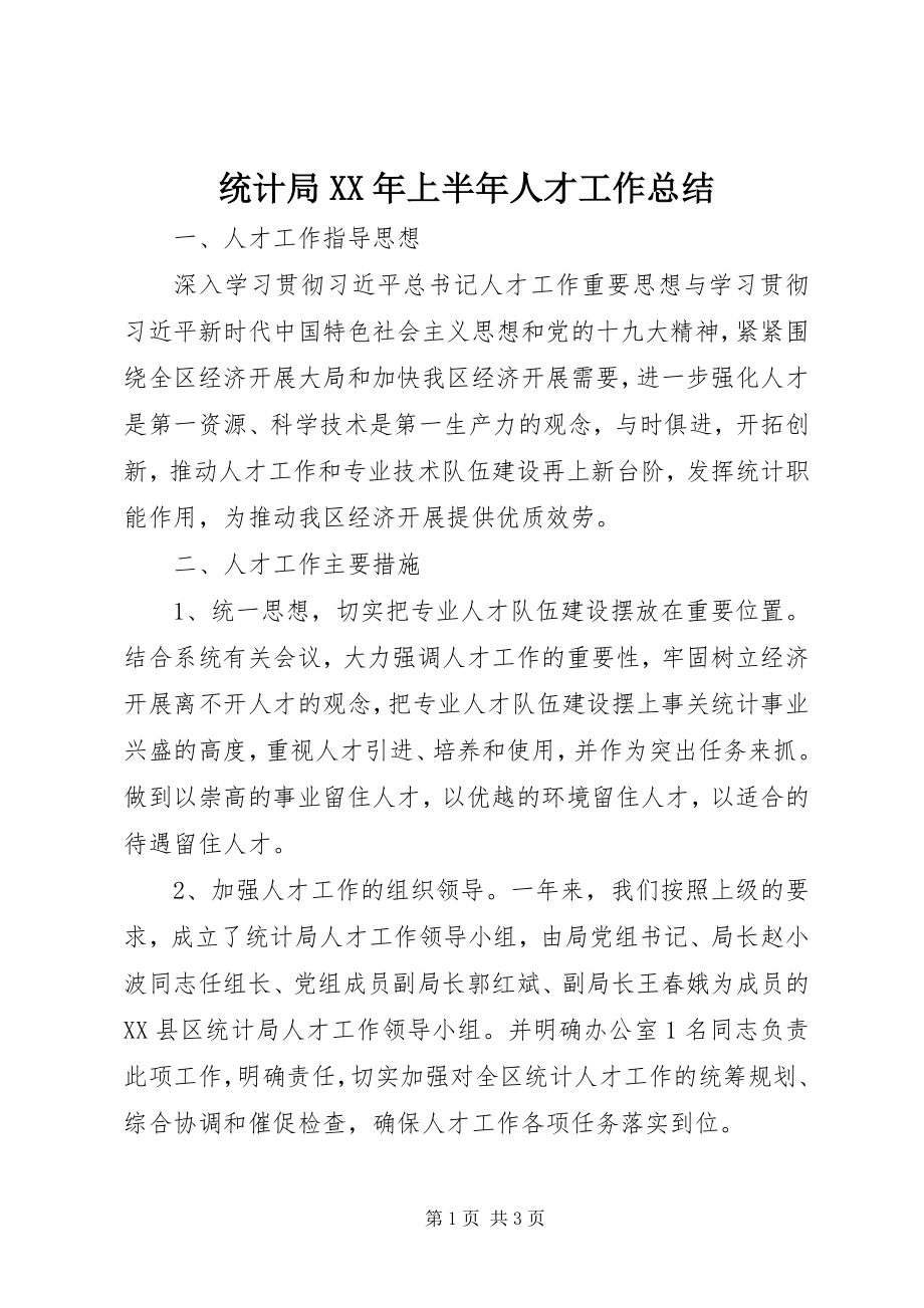 2023年统计局上半年人才工作总结.docx_第1页