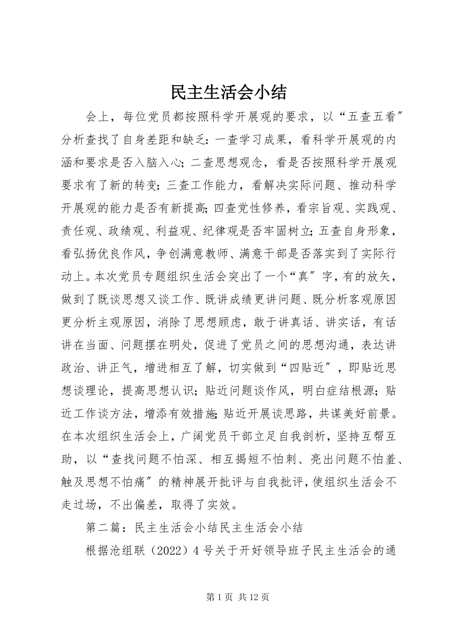 2023年民主生活会小结.docx_第1页