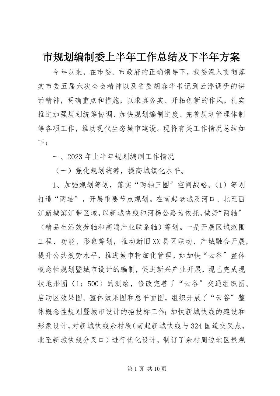 2023年市规划编制委上半年工作总结及下半年计划.docx_第1页