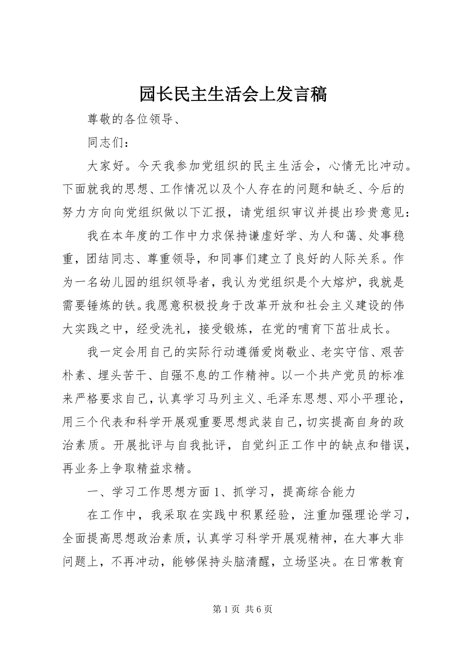 2023年园长民主生活会上讲话稿.docx_第1页