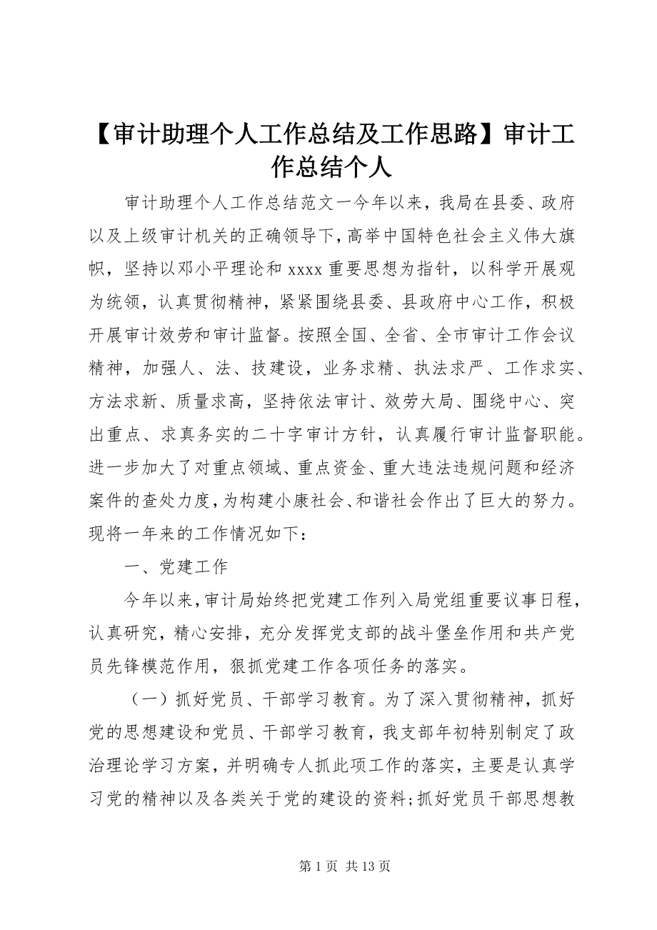 2023年审计助理个人工作总结及工作思路审计工作总结个人.docx_第1页