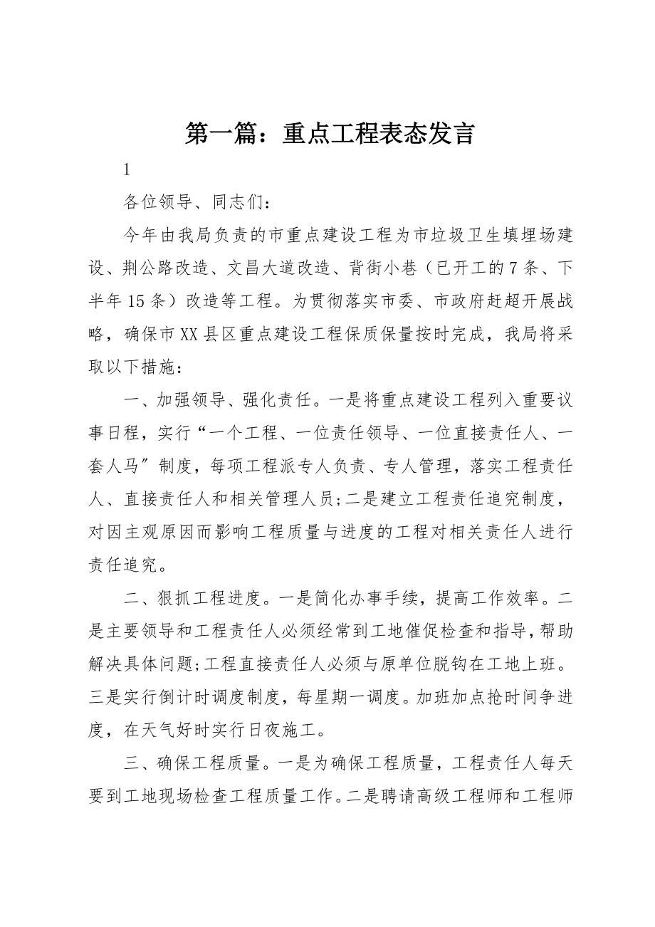 2023年xx重点项目表态讲话新编.docx_第1页