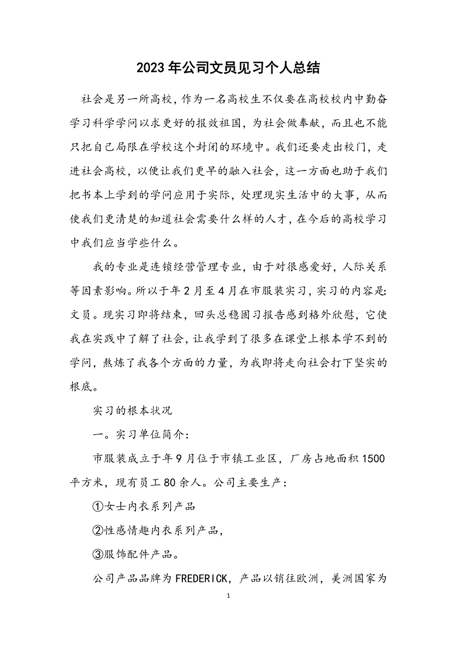 2023年公司文员见习个人总结.docx_第1页