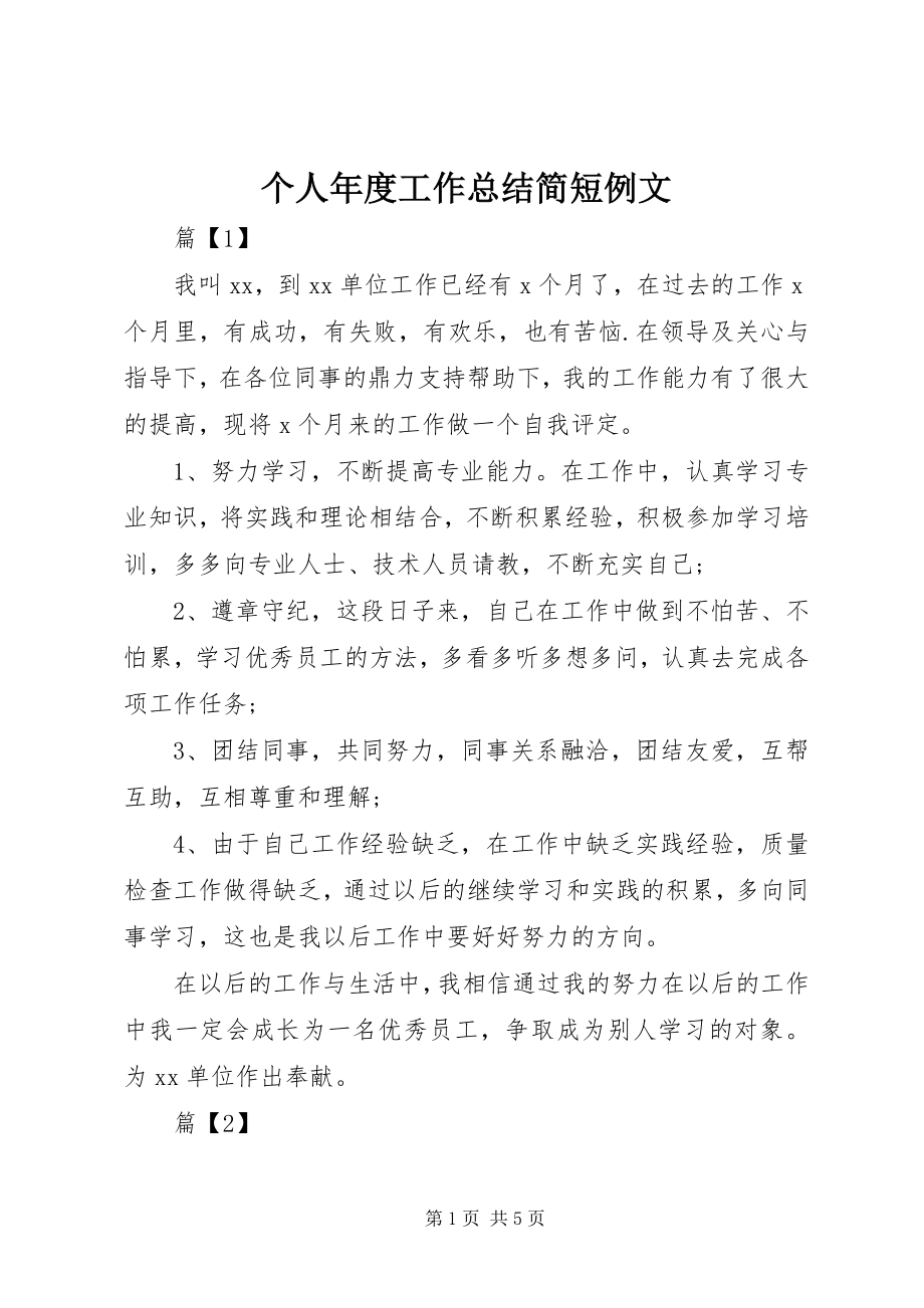 2023年个人年度工作总结简短例文.docx_第1页