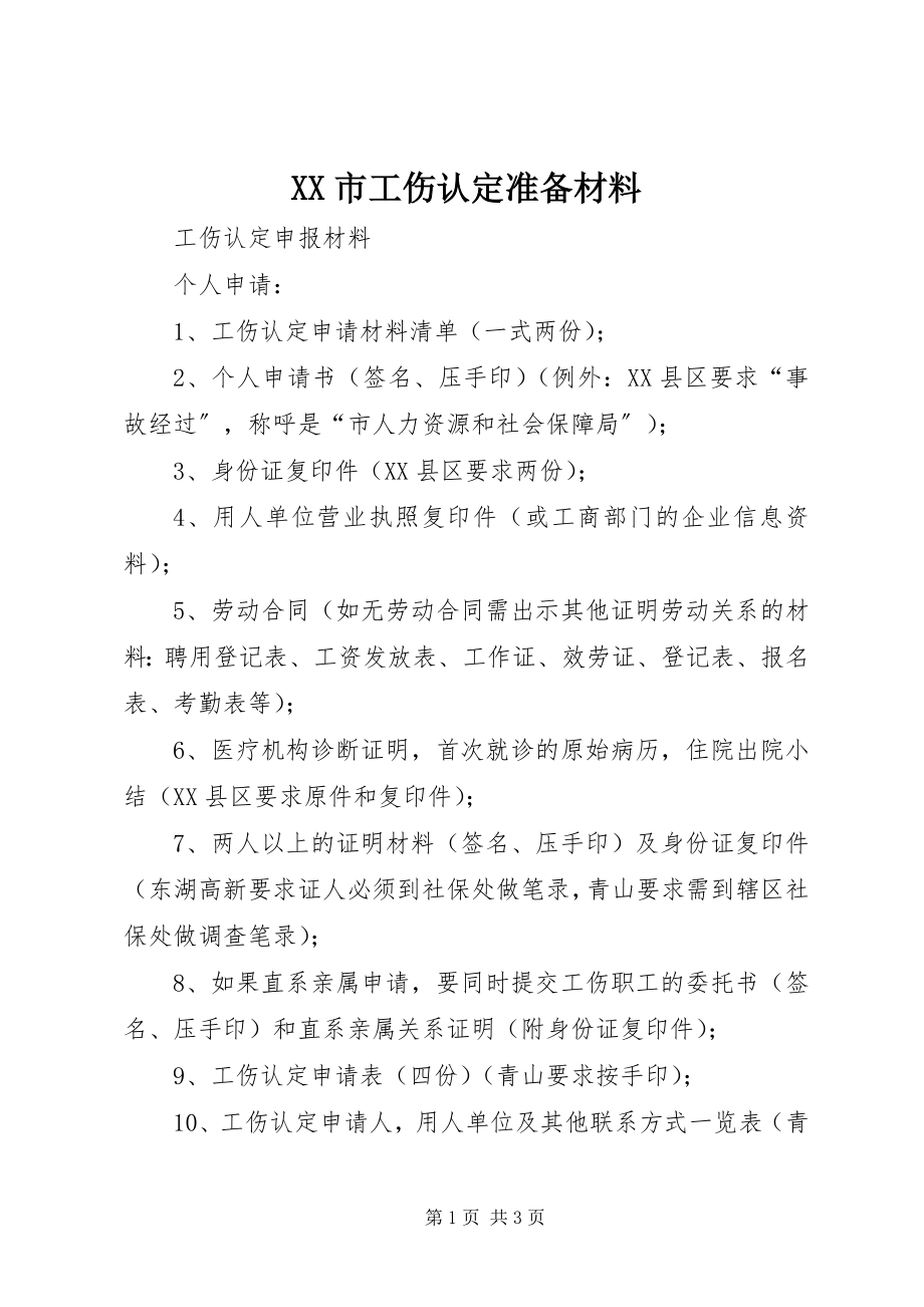 2023年XX市工伤认准备材料.docx_第1页