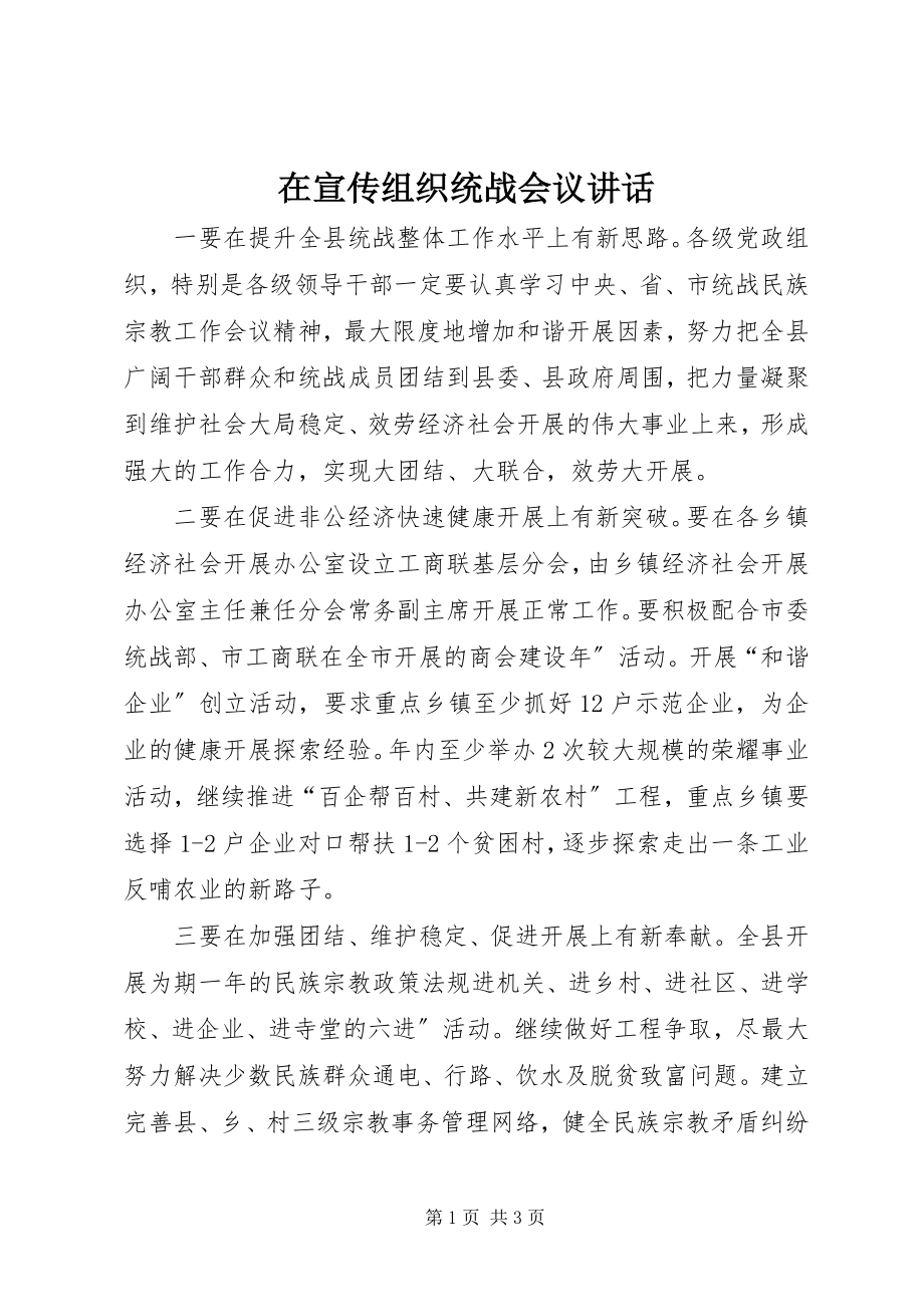 2023年在宣传组织统战会议致辞.docx_第1页