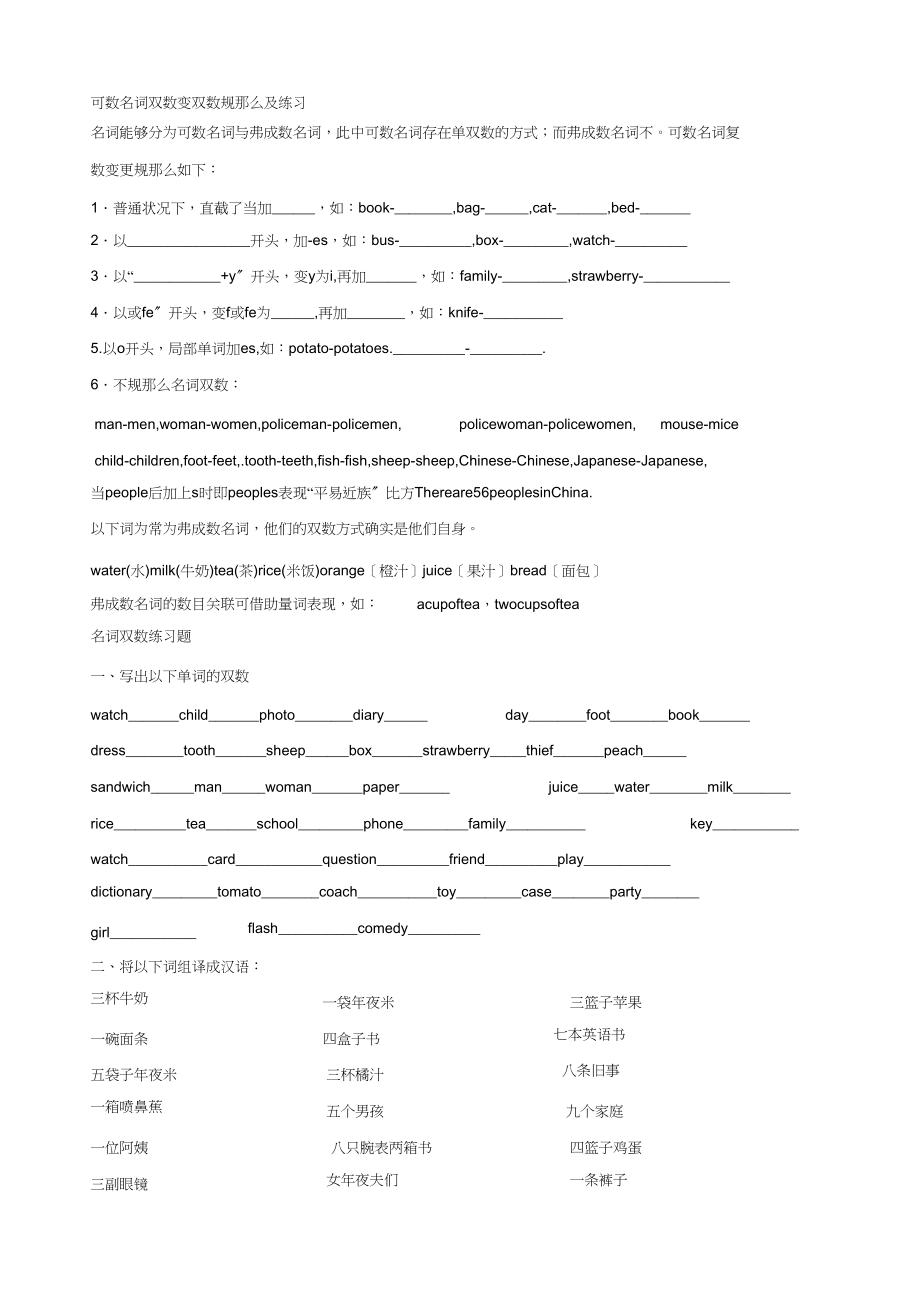 2023年可数名词单数变复数规则及练习.docx_第1页