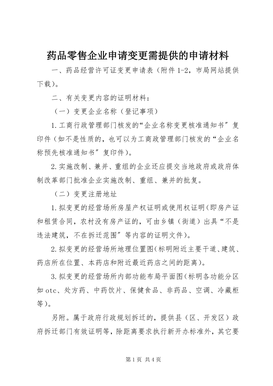 2023年药品零售企业申请变更需提供的申请材料.docx_第1页