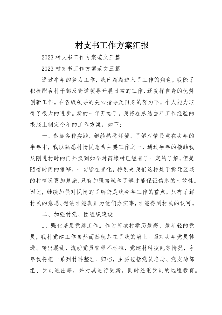 2023年村支书工作计划汇报新编.docx_第1页