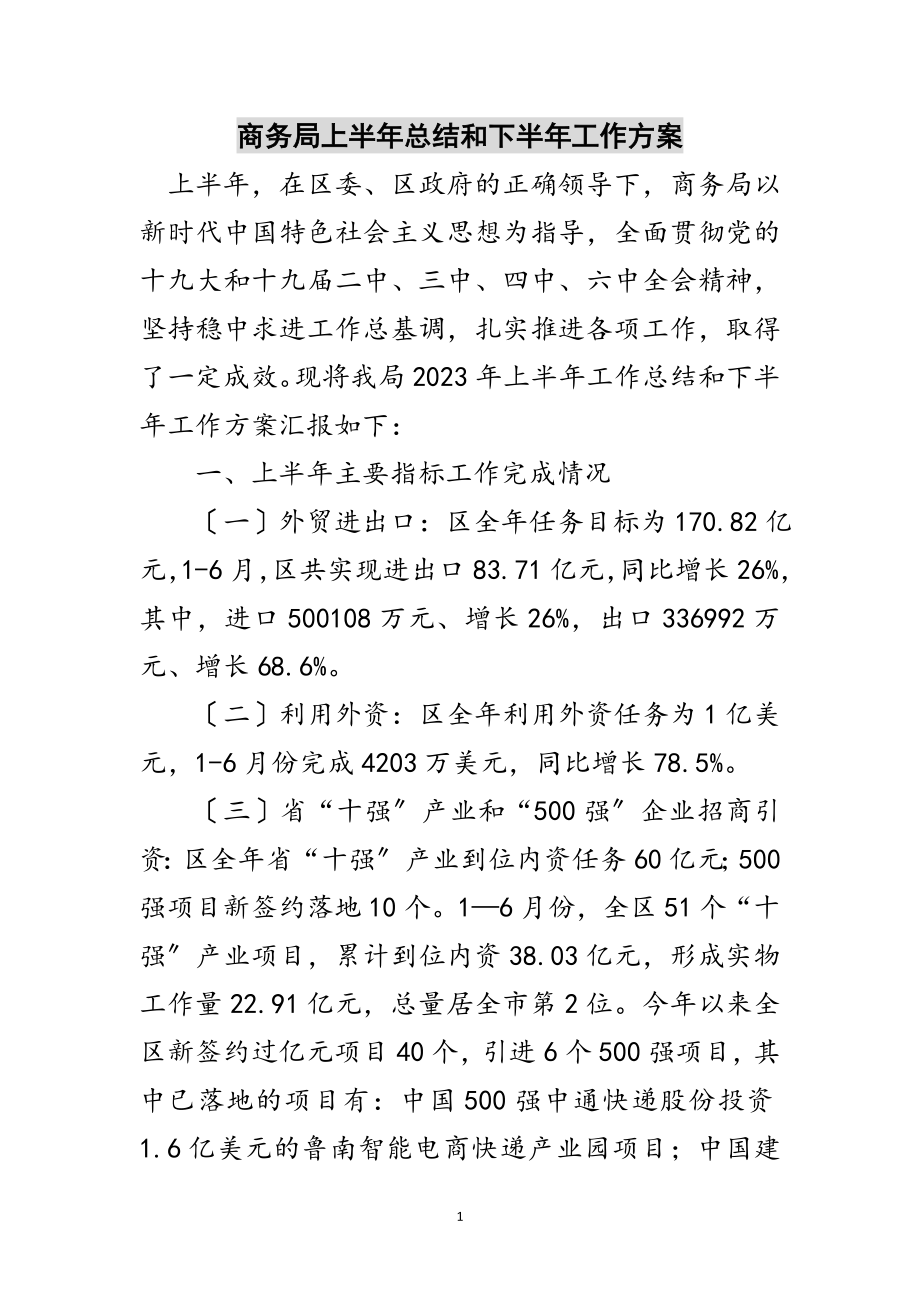 2023年商务局上半年总结和下半年工作计划范文.doc_第1页