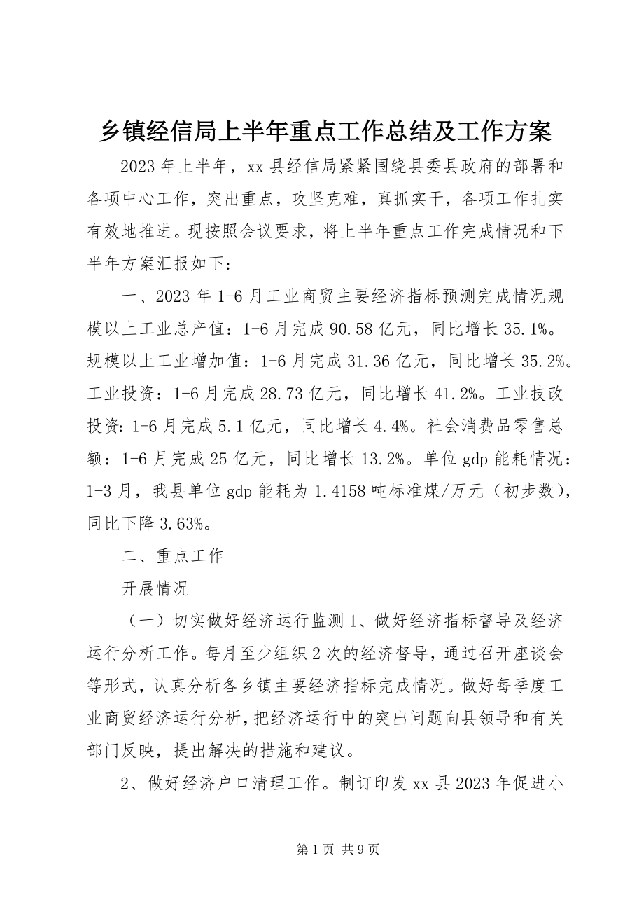 2023年乡镇经信局上半年重点工作总结及工作计划.docx_第1页