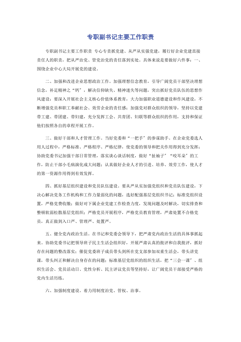 2023年专职副书记主要工作职责.docx_第1页