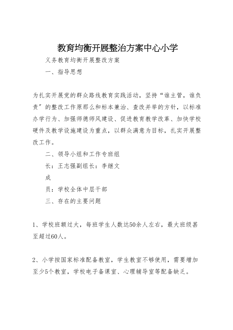 2023年教育均衡发展整治方案中心小学.doc_第1页