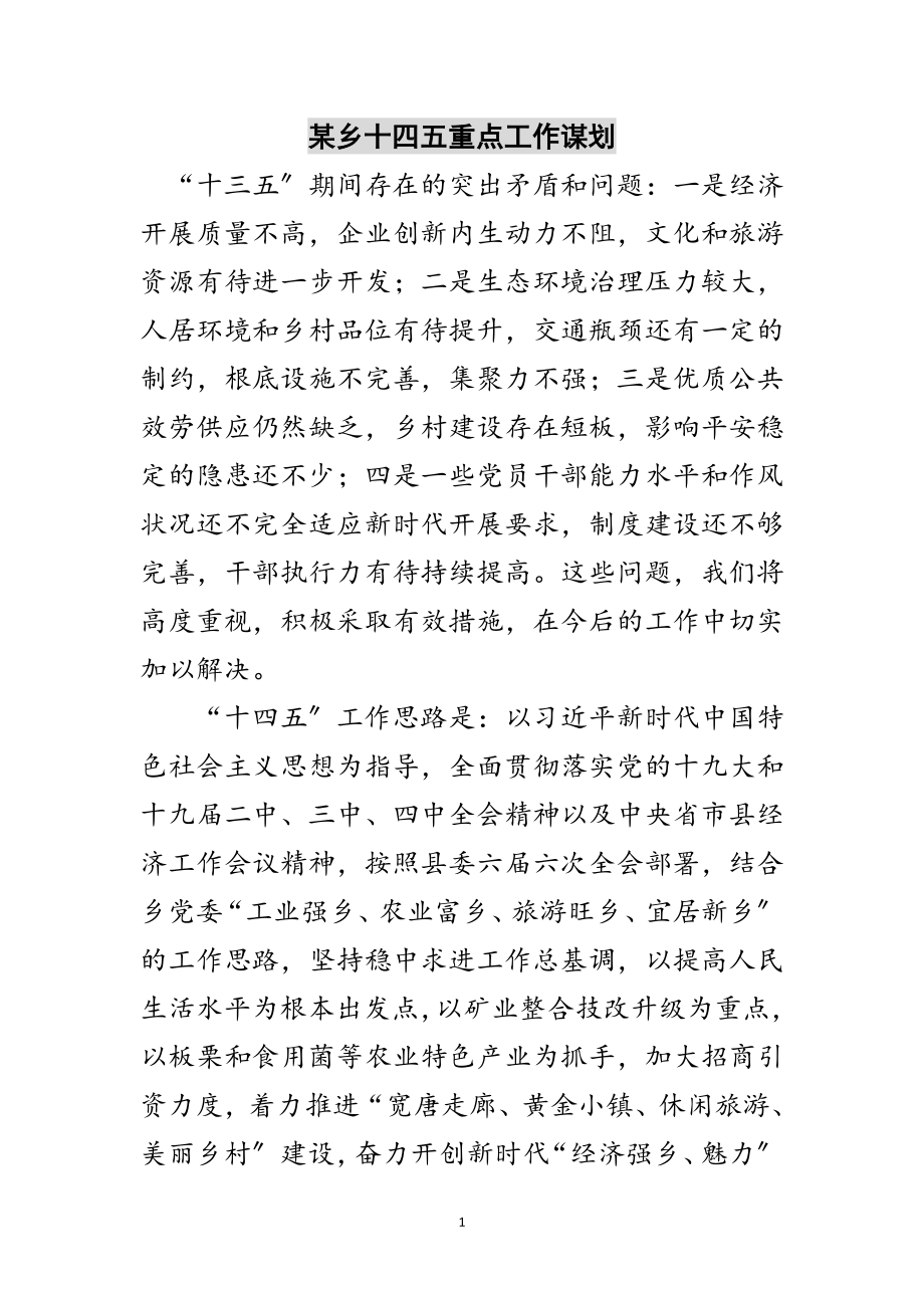 2023年某乡十四五重点工作谋划范文.doc_第1页