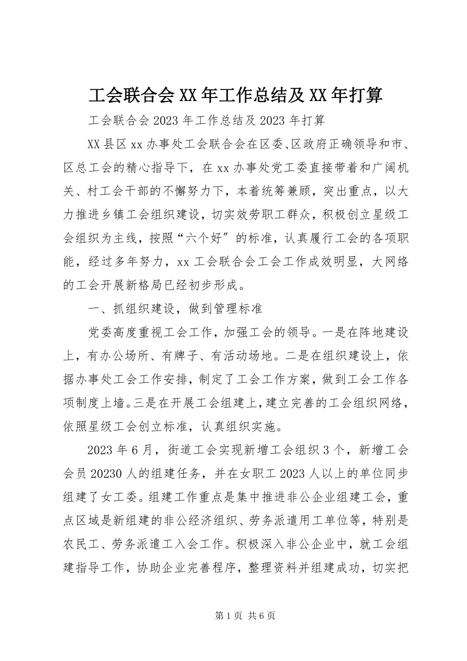 2023年工会联合会某年工作总结及某年打算.docx_第1页