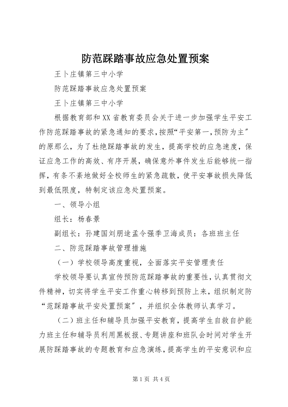 2023年防范踩踏事故应急处置预案.docx_第1页