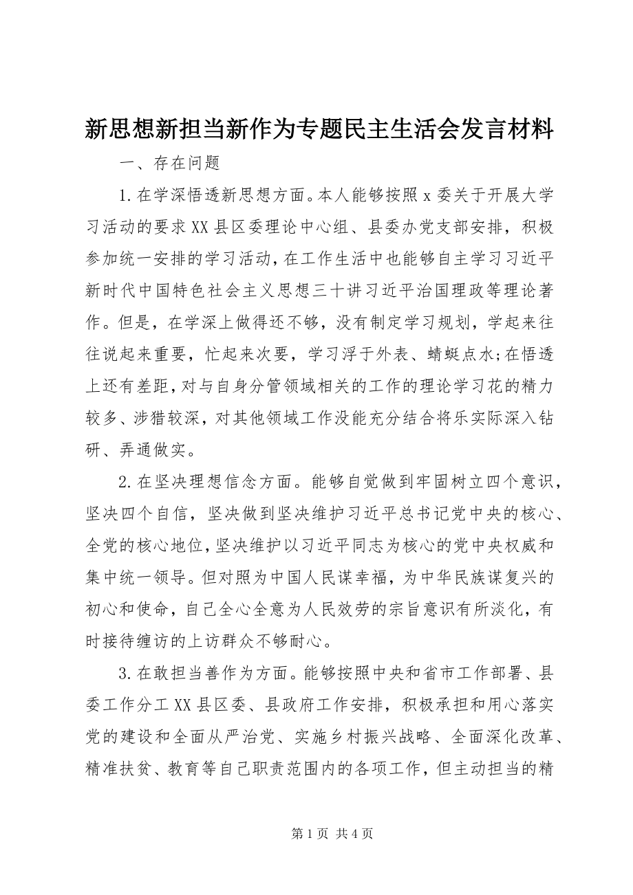 2023年新思想新担当新作为专题民主生活会讲话材料.docx_第1页