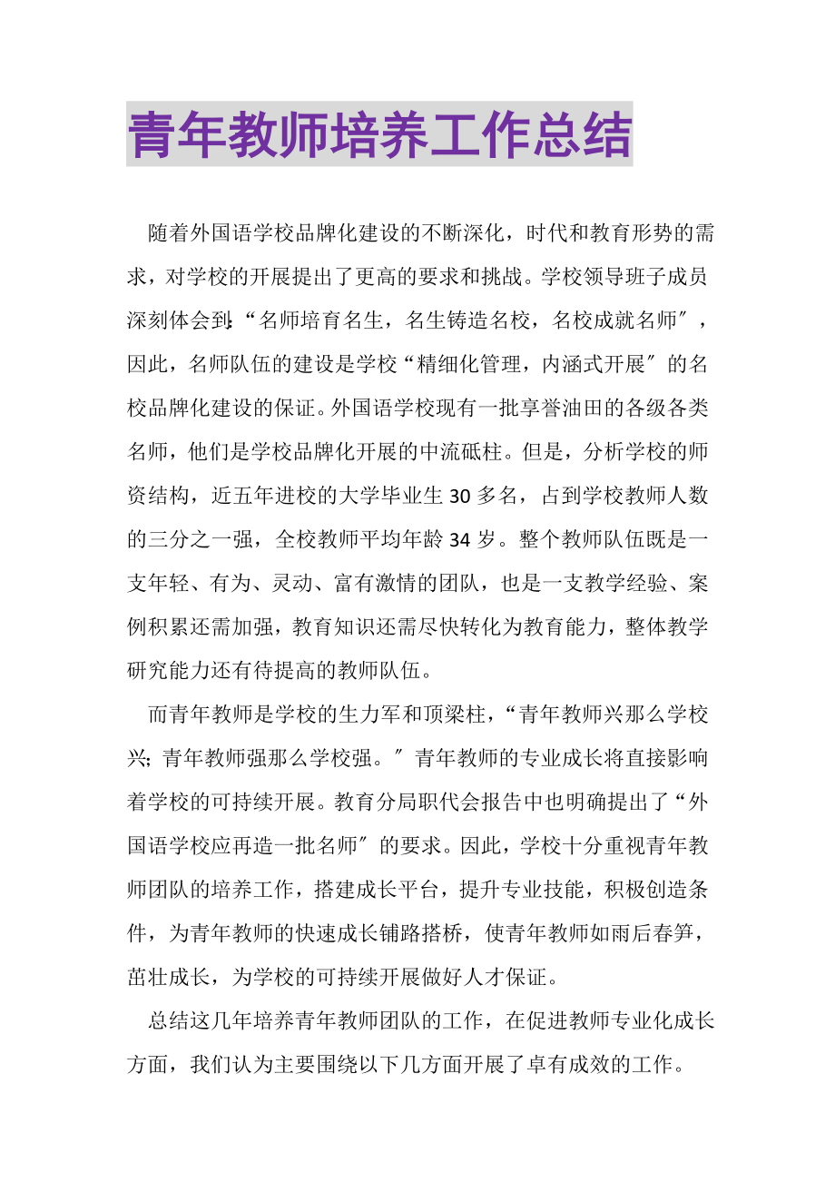 2023年青年教师培养工作总结.doc_第1页