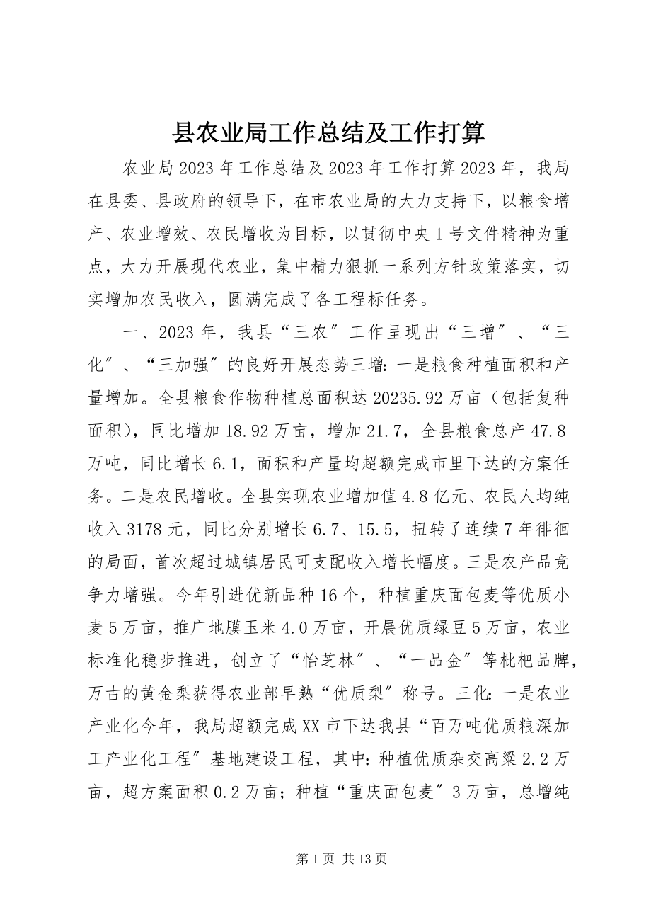 2023年县农业局工作总结及工作打算.docx_第1页