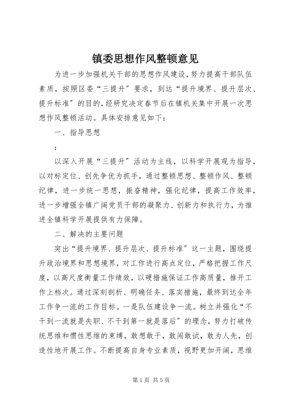 2023年镇委思想作风整顿意见.docx_第1页