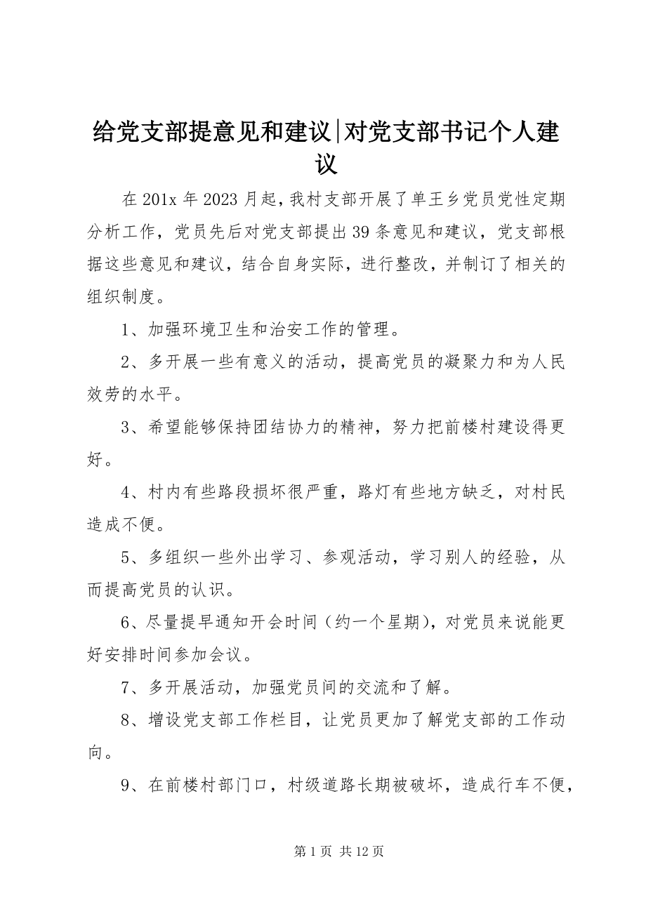 2023年给党支部提意见和建议-对党支部书记个人建议.docx_第1页