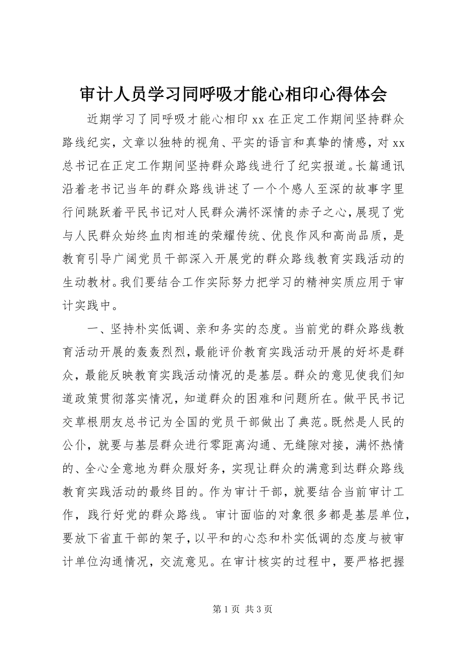 2023年审计人员学习同呼吸才能心相印心得体会.docx_第1页