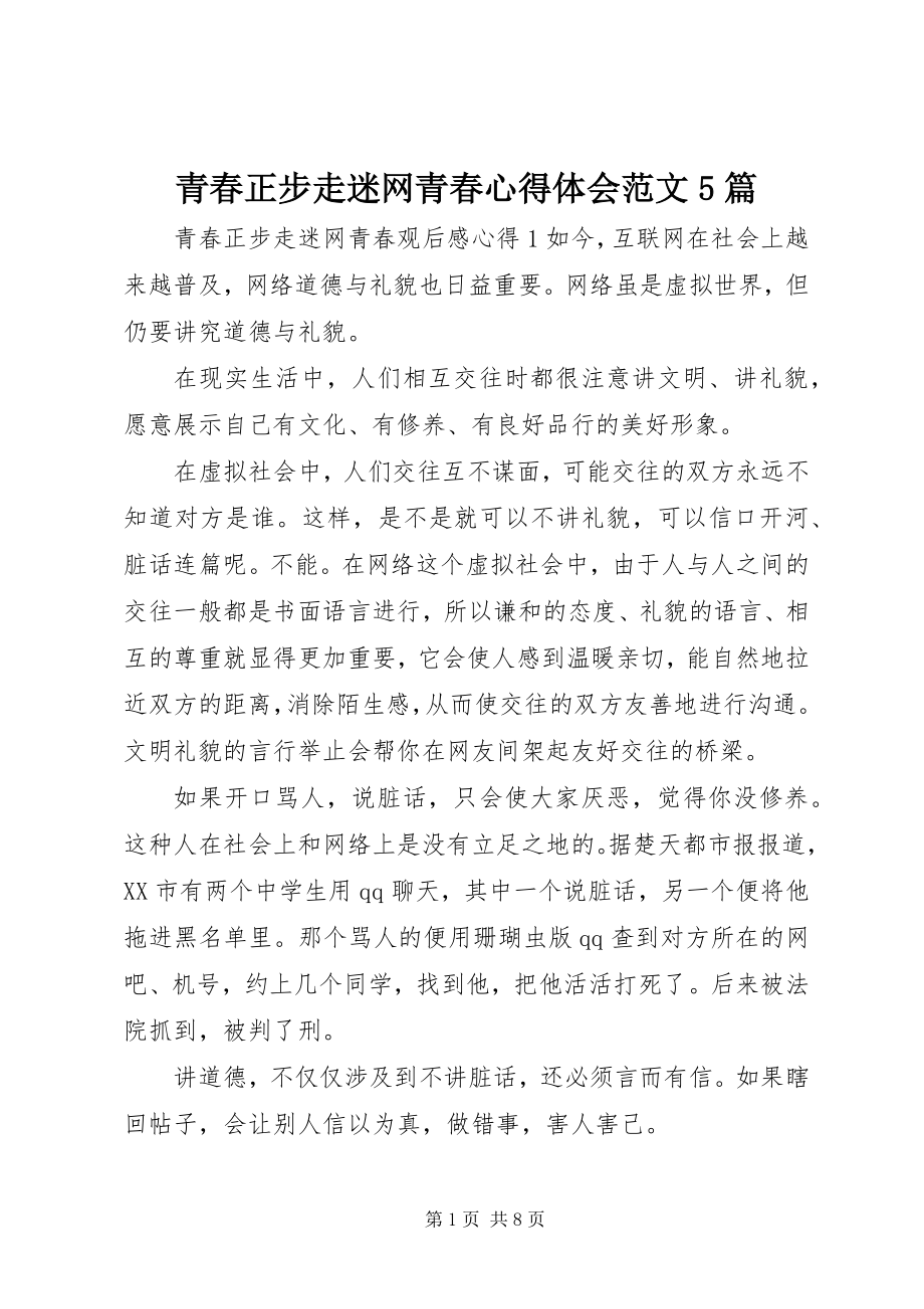 2023年青春正步走迷网青春心得体会5篇.docx_第1页