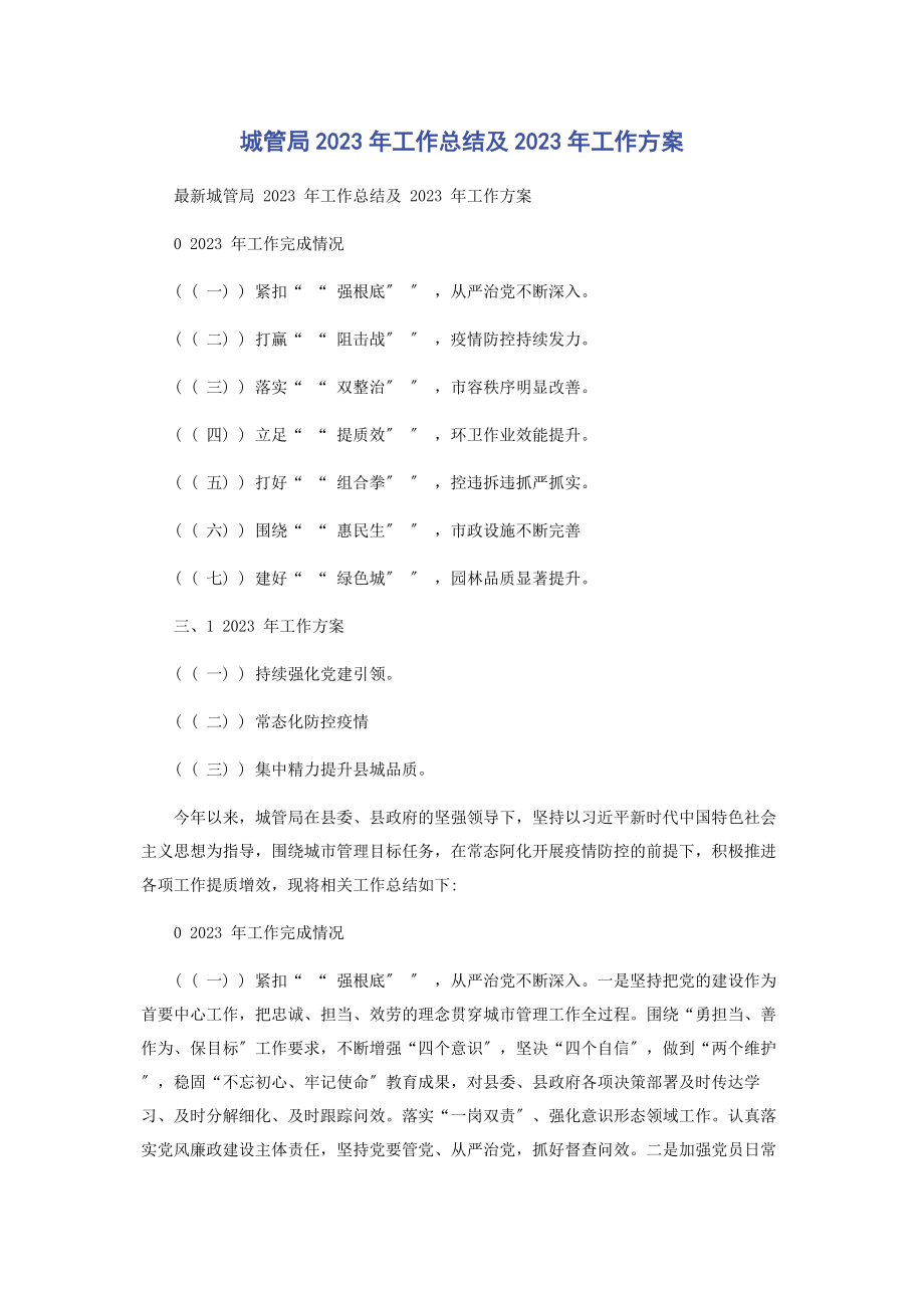 2023年城管局工作总结及工作计划.docx_第1页