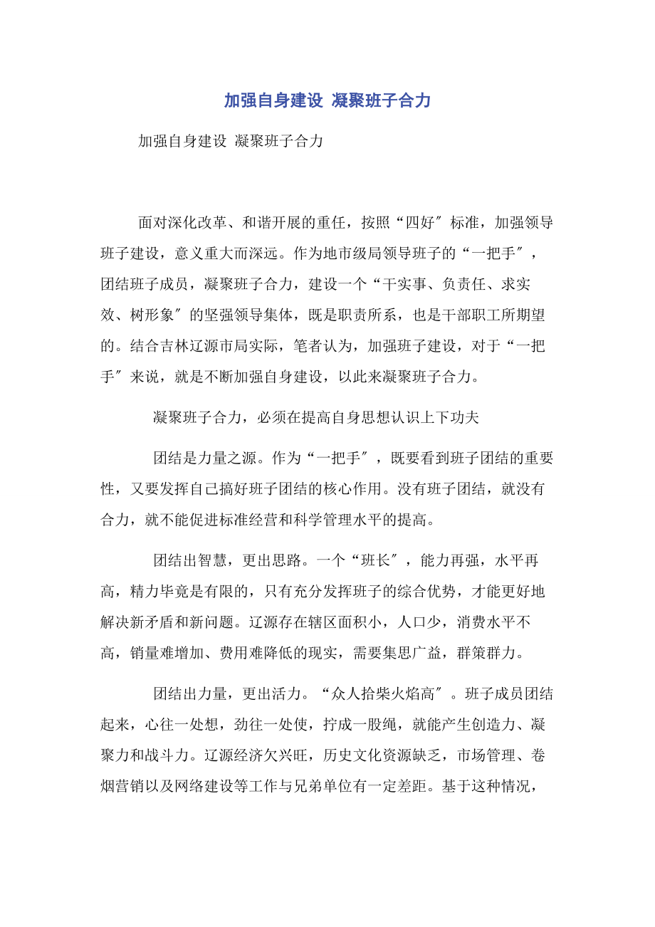 2023年加强自身建设 凝聚班子合力2.docx_第1页