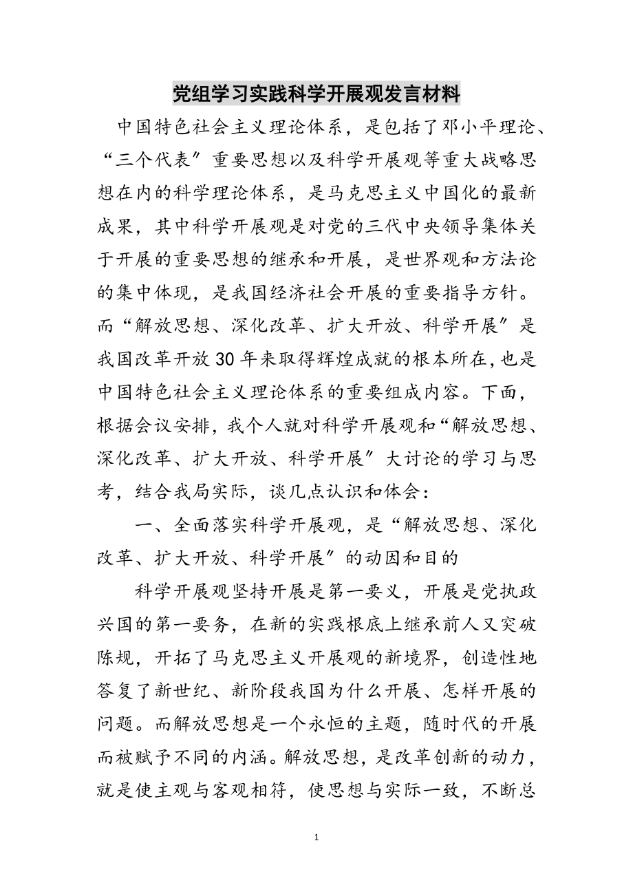 2023年党组学习实践科学发展观发言材料范文.doc_第1页