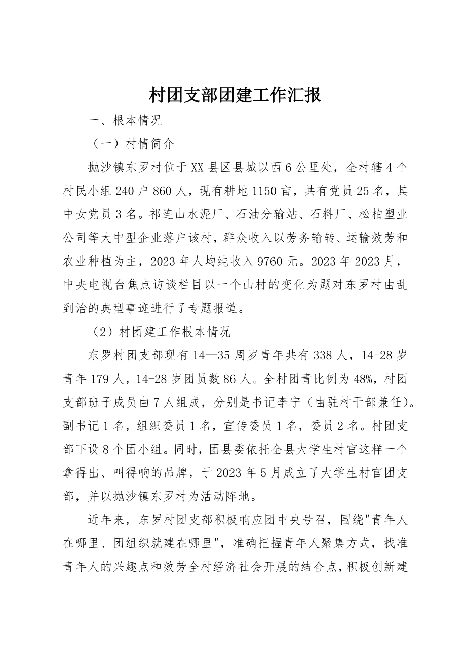 2023年村团支部团建工作汇报新编.docx_第1页