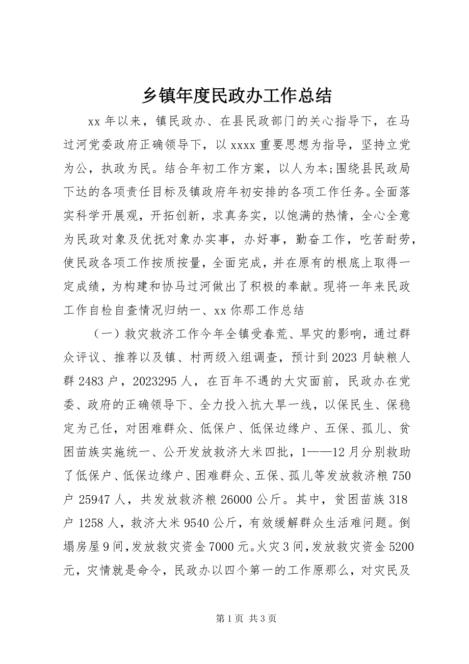 2023年乡镇年度民政办工作总结.docx_第1页